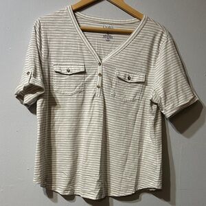 Croft & Barrow Beige Striped Short Sleeve Tee
